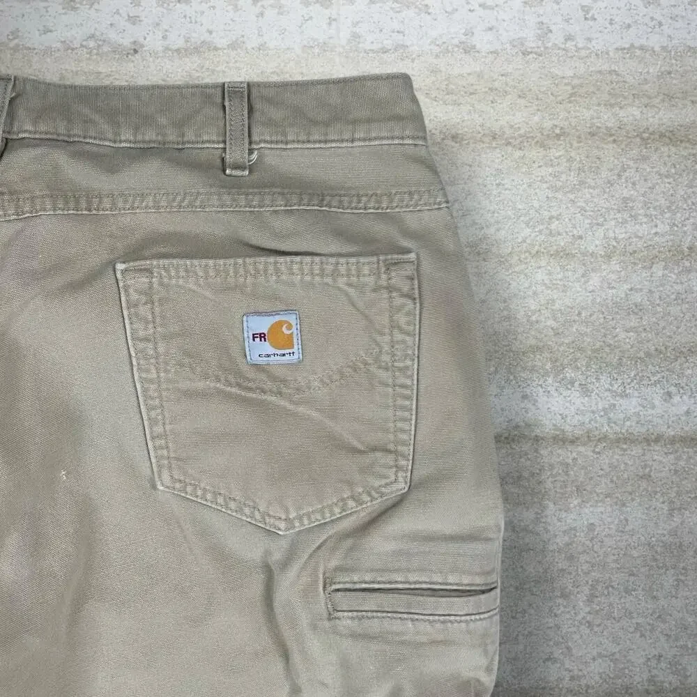 Vintage 90s Carhartt Carpenter Pants 38x32 Baggy Wide Leg Tan Canvas Dungarees - Picture 3 of 8